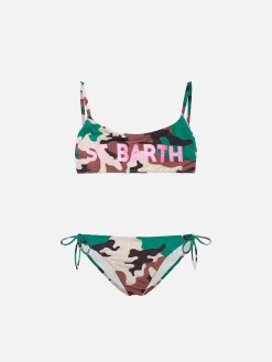 St. Barth Bralette-Camouflage-Bikini für Mädchen mit glitzernder Vorderseite und Grafik