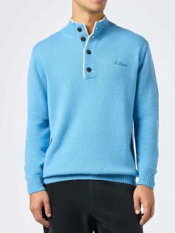 Staubblauer Polopullover Dorian aus Kaschmirmischung für Herren