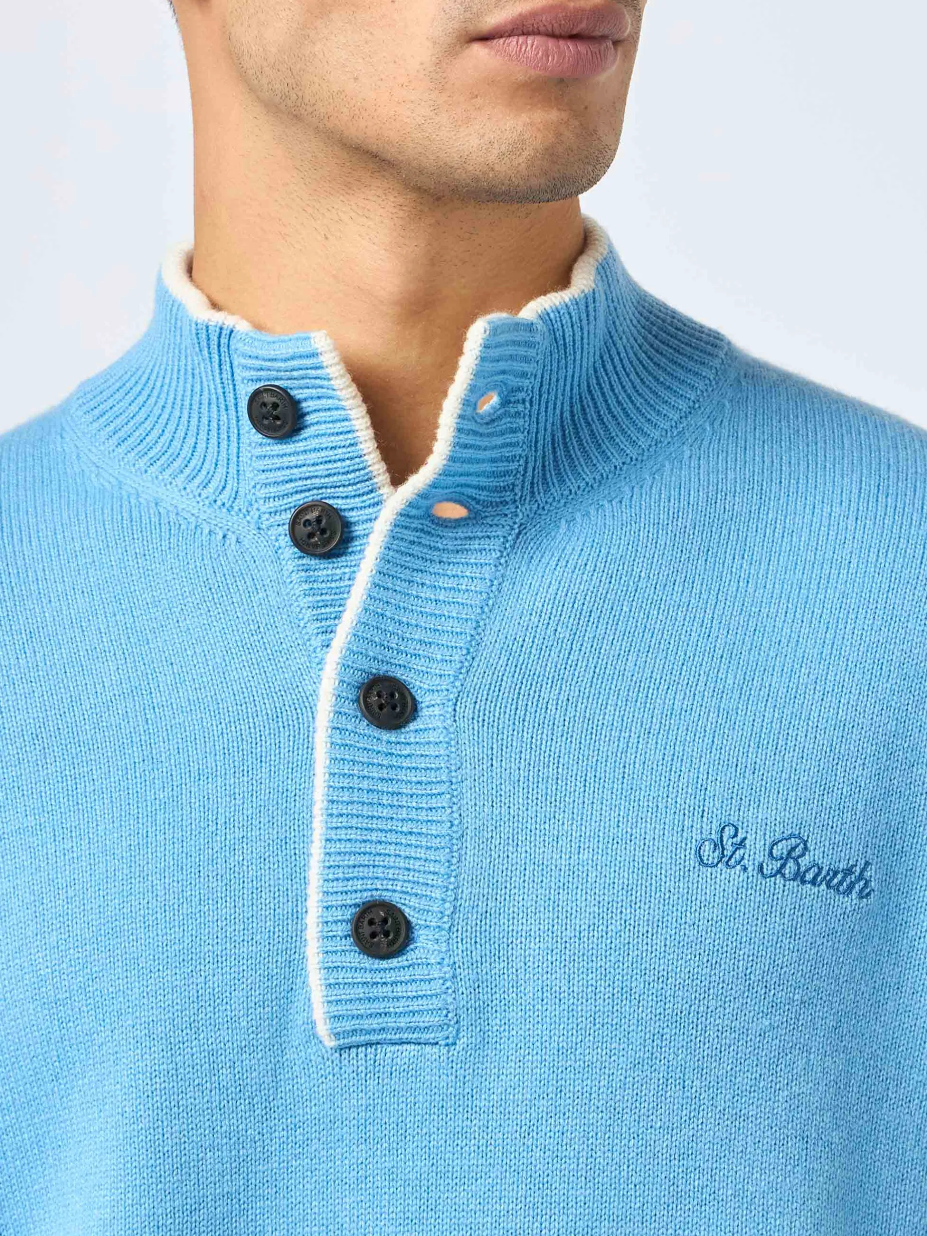 Staubblauer Polopullover Dorian aus Kaschmirmischung für Herren