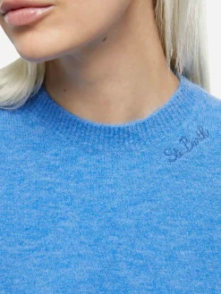 Staubblauer Pullover Sorbonne aus Stretchgarn für Damen
