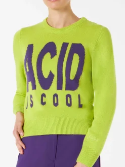 Säuregrüner Damenpullover „Acid is cool“