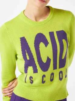 Säuregrüner Damenpullover „Acid is cool“