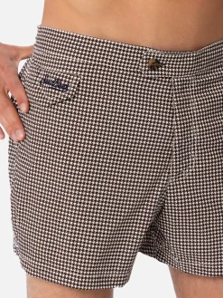 Tailliert geschnittene Herren-Badeshorts Harrys mit Pied-de-Poule-Aufdruck