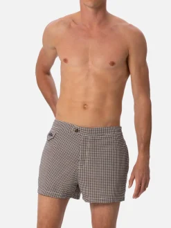 Tailliert geschnittene Herren-Badeshorts Harrys mit Pied-de-Poule-Aufdruck