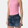 Tanktop aus rosa Baumwolle im Rippenstrick für Damen
