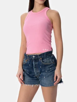 Tanktop aus rosa Baumwolle im Rippenstrick für Damen