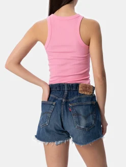 Tanktop aus rosa Baumwolle im Rippenstrick für Damen