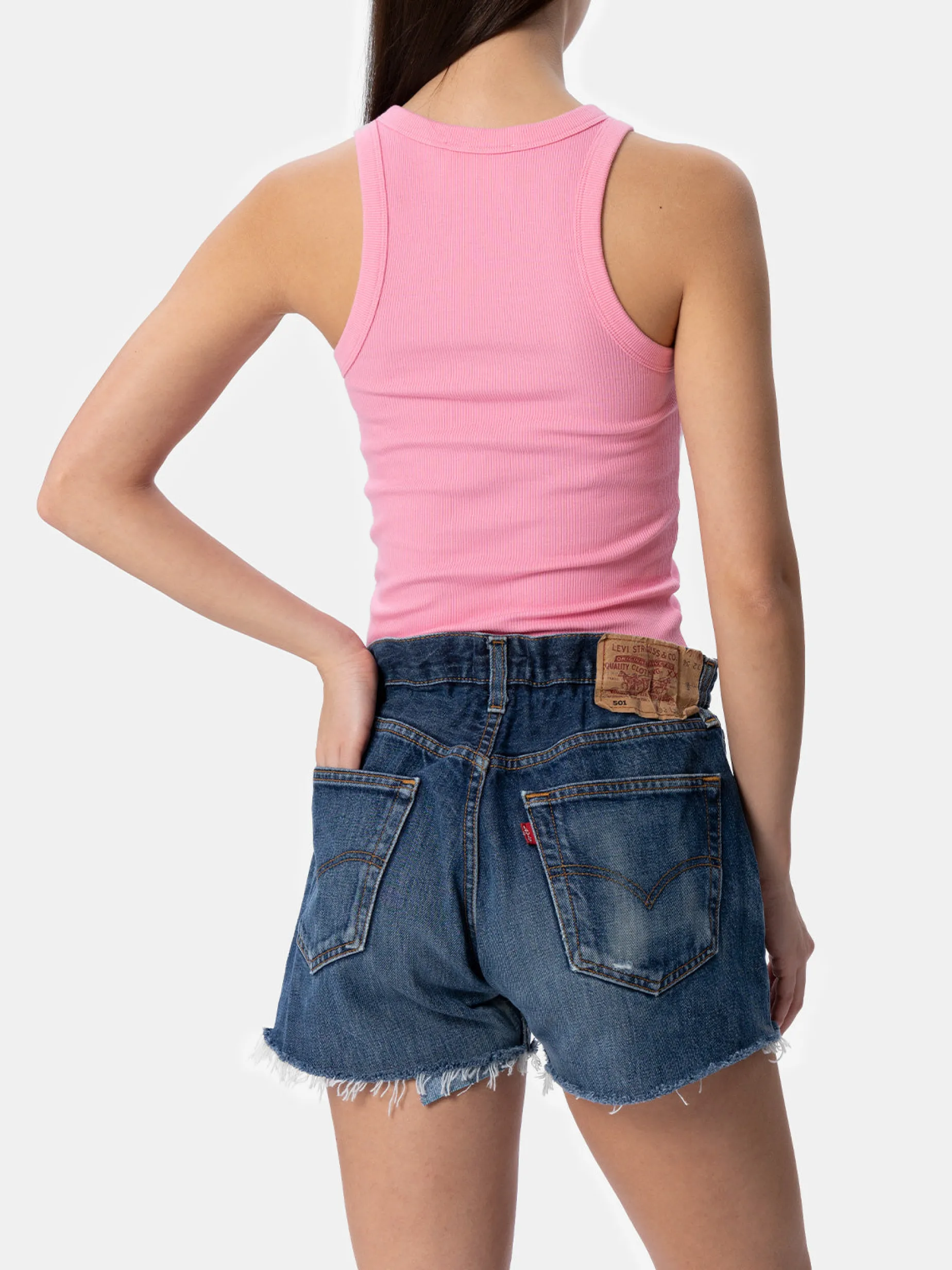 Tanktop aus rosa Baumwolle im Rippenstrick für Damen