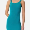 Tanktop-Kleid aus türkisfarbenem Lurex für Damen in Crinkle-Optik
