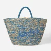Tasche aus Bast in Blau und Weiß mit Stickerei vorne