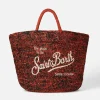 Tasche aus Bast in Schwarz und Orange mit Stickerei vorne