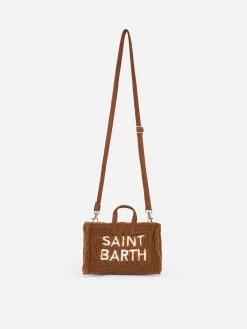 Telefontasche aus braunem Teddystoff mit Saint Barth-Logostickerei