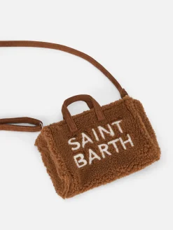 Telefontasche aus braunem Teddystoff mit Saint Barth-Logostickerei