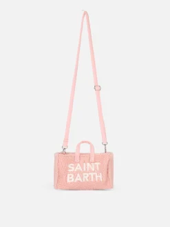 Telefontasche aus rosa Teddystoff mit Saint Barth-Logostickerei