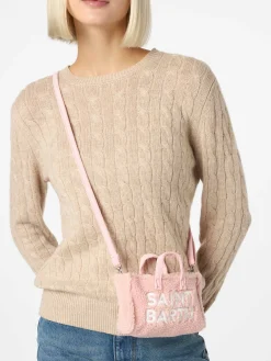 Telefontasche aus rosa Teddystoff mit Saint Barth-Logostickerei