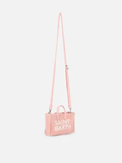 Telefontasche aus rosa Teddystoff mit Saint Barth-Logostickerei