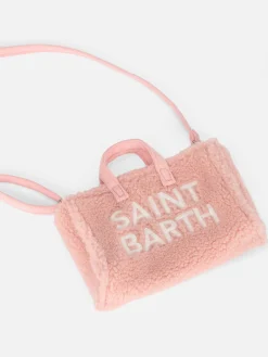 Telefontasche aus rosa Teddystoff mit Saint Barth-Logostickerei