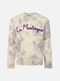 Toile de Jouy-Pullover für Mädchen mit Rundhalsausschnitt und La Montagne-Stickerei