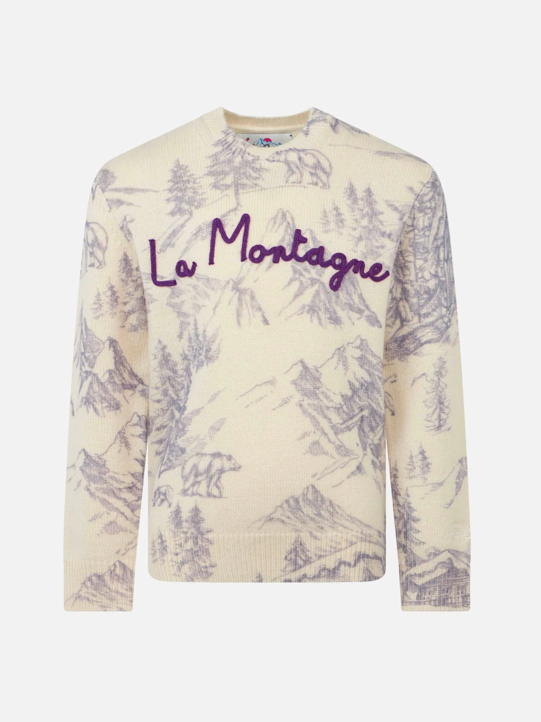Toile de Jouy-Pullover für Mädchen mit Rundhalsausschnitt und La Montagne-Stickerei