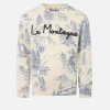 Toile de Jouy-Pullover für Jungen mit Rundhalsausschnitt und La Montagne-Stickerei