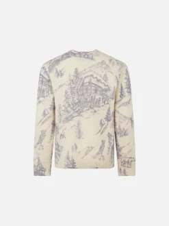 Toile de Jouy-Pullover für Mädchen mit Rundhalsausschnitt und La Montagne-Stickerei