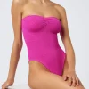 Trägerloser Damen-Badeanzug Soleil aus fuchsiafarbenem Lurex