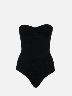 Trägerloser Damen-Badeanzug Soleil aus schwarzem Lurex