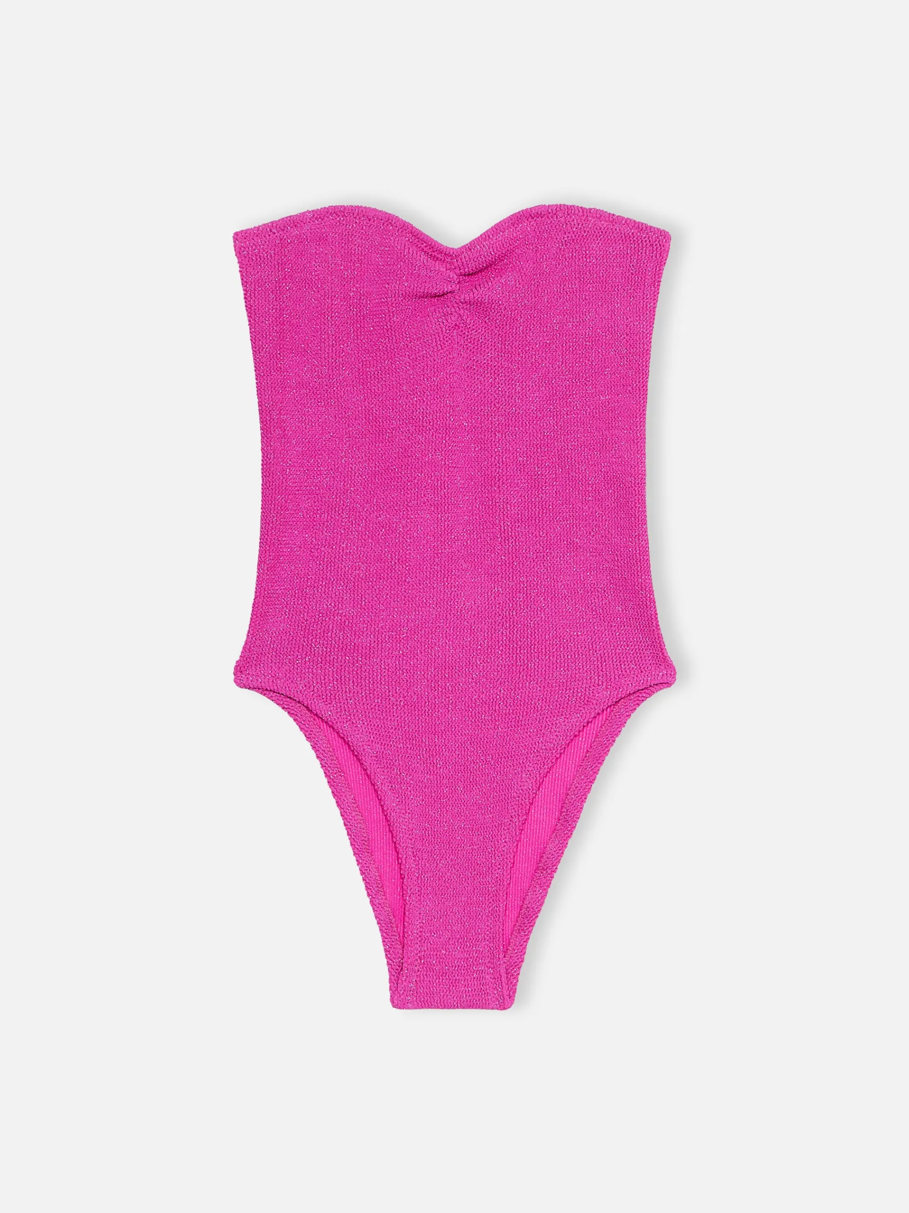 Trägerloser Damen-Badeanzug Soleil aus fuchsiafarbenem Lurex