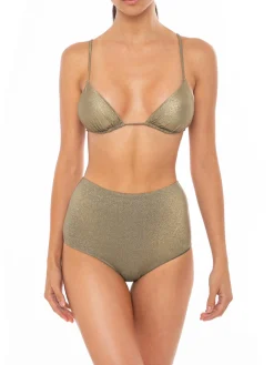Triangel-Bikini aus goldenem Lurex