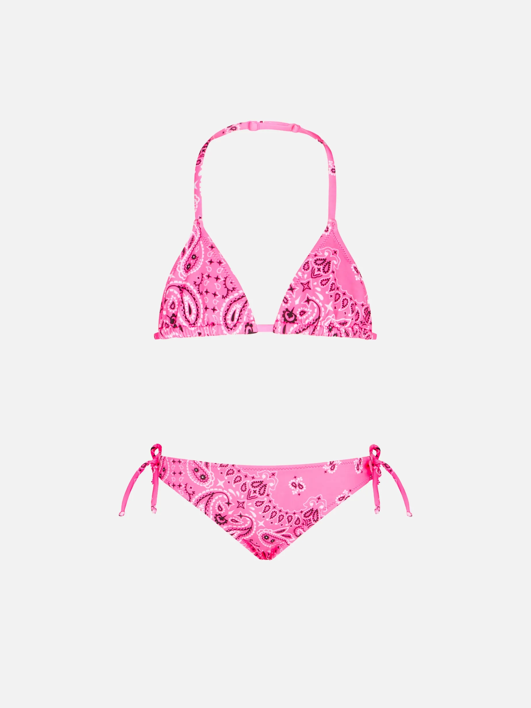 Triangel-Bikini für Mädchen mit Bandana-Print in Neonrosa