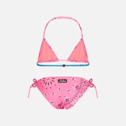 Triangel-Bikini für Mädchen mit Bandana-Print in Neonrosa