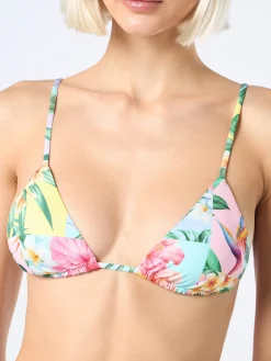 Triangel-Bikini mit Aufnäher und Blumenmuster