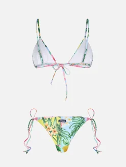 Triangel-Bikini mit Aufnäher und Blumenmuster