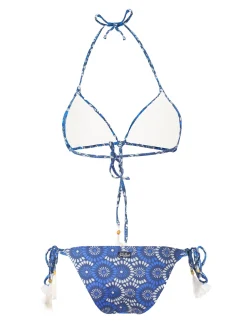 Triangel-Bikini mit Blumen-Denim-Print