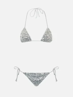 Triangel-Bikini mit silbernen Pailletten für Damen Leah Marielle