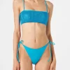Türkiser Damen-Bandeau-Bikini mit Strasssteinen