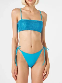 Türkiser Damen-Bandeau-Bikini mit Strasssteinen