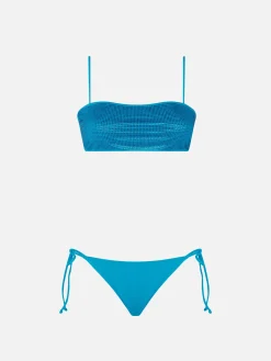 Türkiser Damen-Bandeau-Bikini mit Strasssteinen