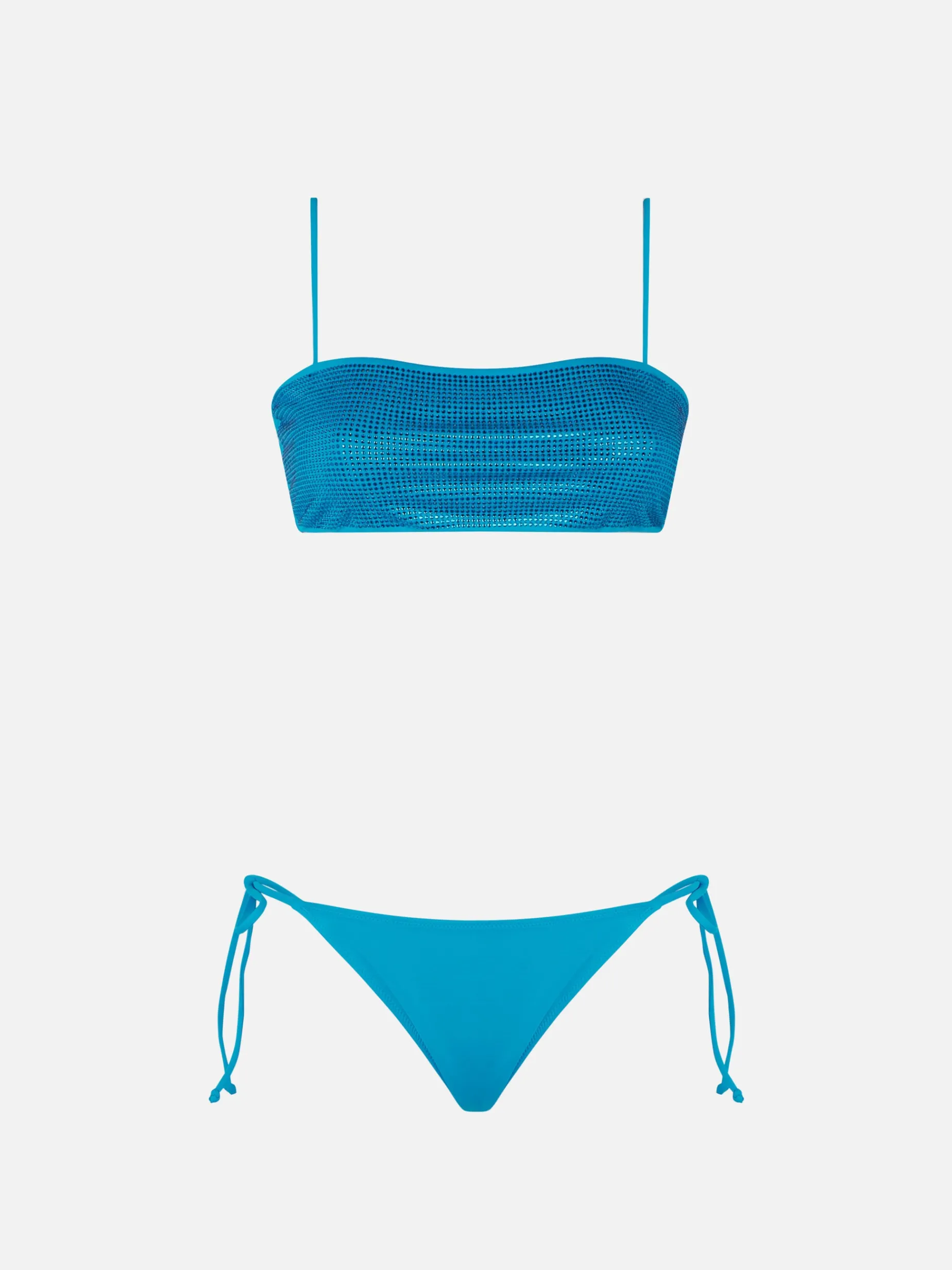 Türkiser Damen-Bandeau-Bikini mit Strasssteinen