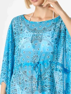 Türkisfarbener Kaftan mit Bandana-Print
