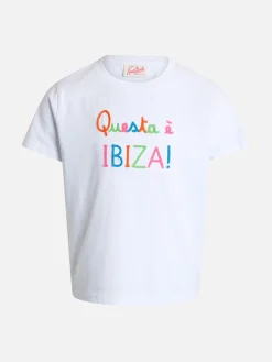 T-Shirt Elly aus Baumwolljersey mit Rundhalsausschnitt für Mädchen mit Questa è Ibiza-Stickerei
