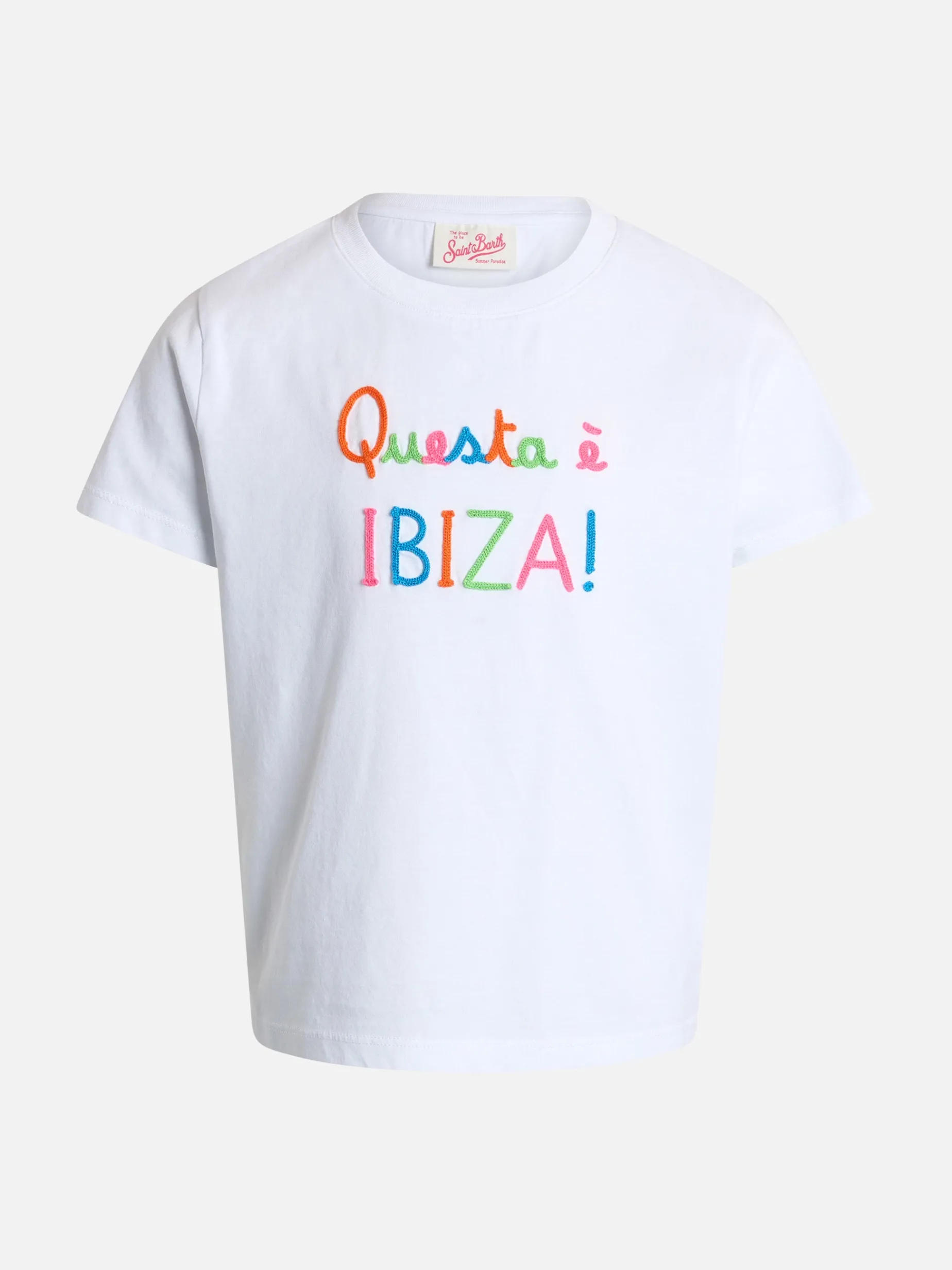 T-Shirt Elly aus Baumwolljersey mit Rundhalsausschnitt für Mädchen mit Questa è Ibiza-Stickerei