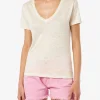 T-Shirt Eloise aus cremefarbenem Leinenjersey mit V-Ausschnitt