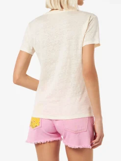 T-Shirt Eloise aus cremefarbenem Leinenjersey mit V-Ausschnitt