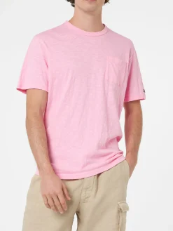 T-Shirt „Präsident“ aus rosa geflammter Baumwolle für Herren mit Stickerei