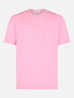 T-Shirt „Präsident“ aus rosa geflammter Baumwolle für Herren mit Stickerei