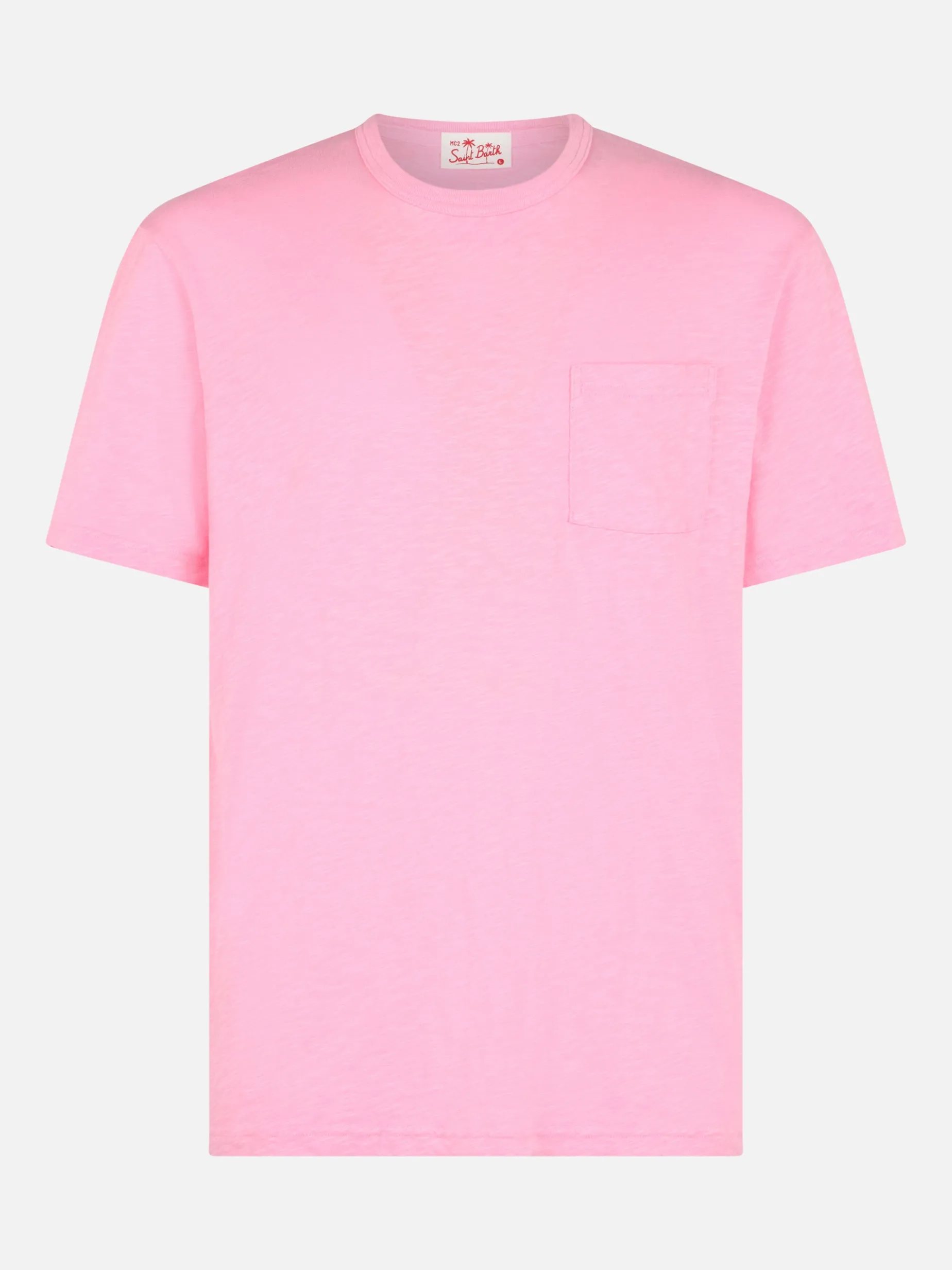 T-Shirt „Präsident“ aus rosa geflammter Baumwolle für Herren mit Stickerei
