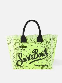 Umhängetasche „Vanity“ aus Canvas mit fluoreszierendem Bandana-Aufdruck in Gelb