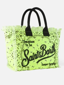 Umhängetasche „Vanity“ aus Canvas mit fluoreszierendem Bandana-Aufdruck in Gelb