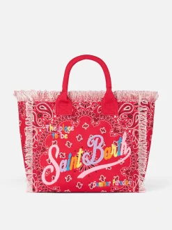 Umhängetasche „Vanity“ aus Segeltuch mit rotem Bandana-Aufdruck
